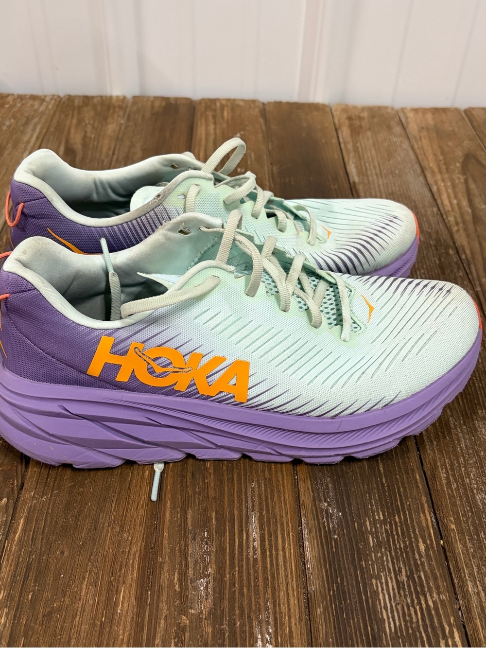 Hoka One One Mint Green & Purple Women's Running Sneakers with Orange Logo